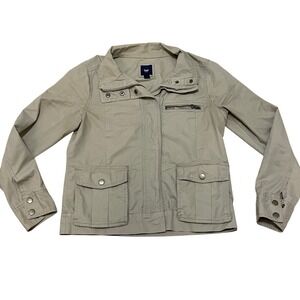 Gap‎ Women's Small Utility Jacket Khaki Military Boxy Button Snap Zip Up Pockets